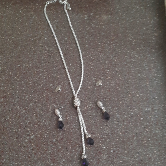 Silverstone rope necklace and matching stone drop earings - Picture 1 of 3